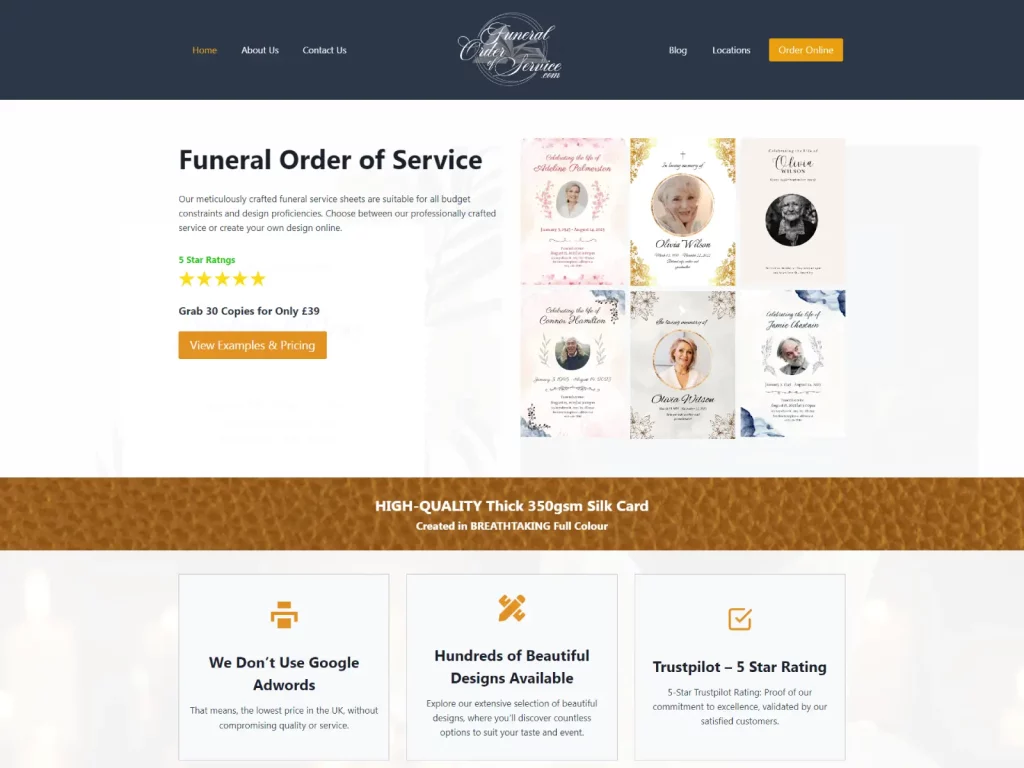 funeral order of service website design