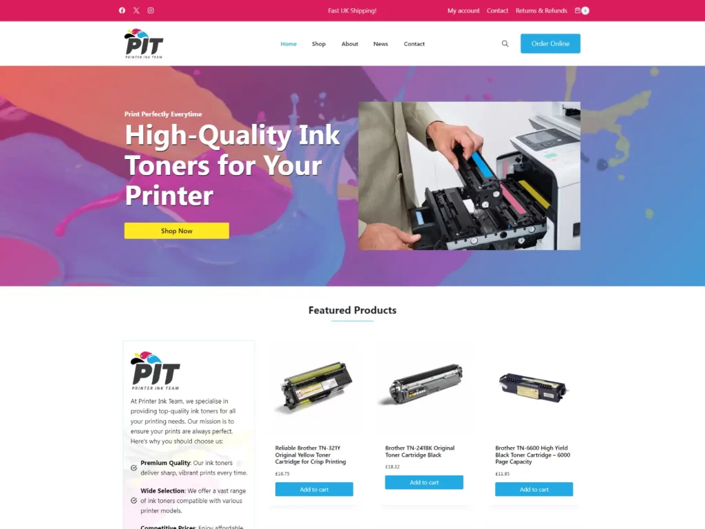 printer ink team website design