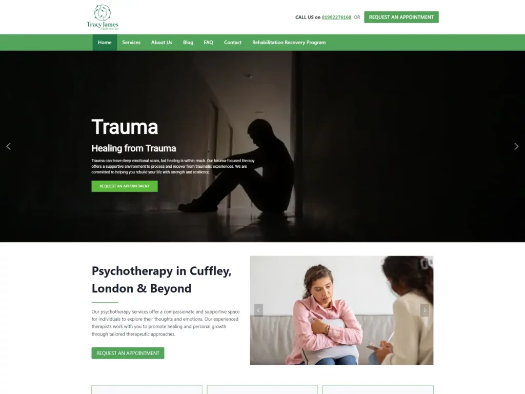 tracy james mind care website design